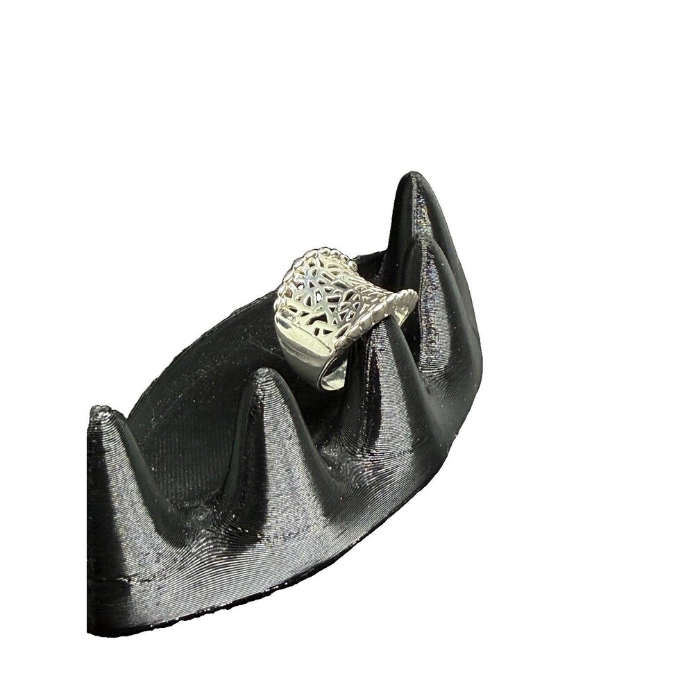 925 Sterling Silver Openwork Filigree Square Face Band Ring No Stone